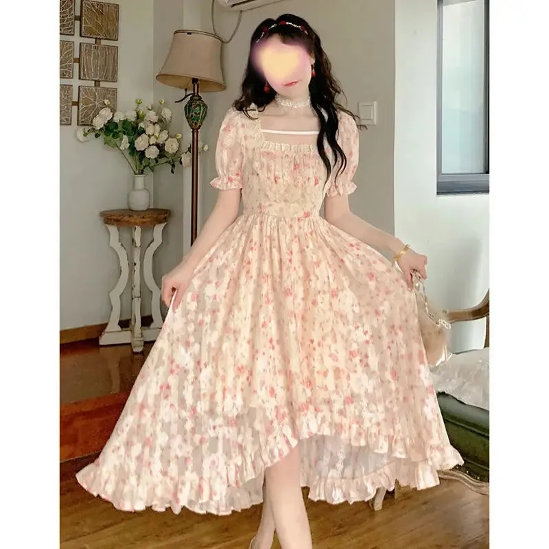 2024 Elegant Lolita Party Women Korean Fashion Holiday Floral Dress