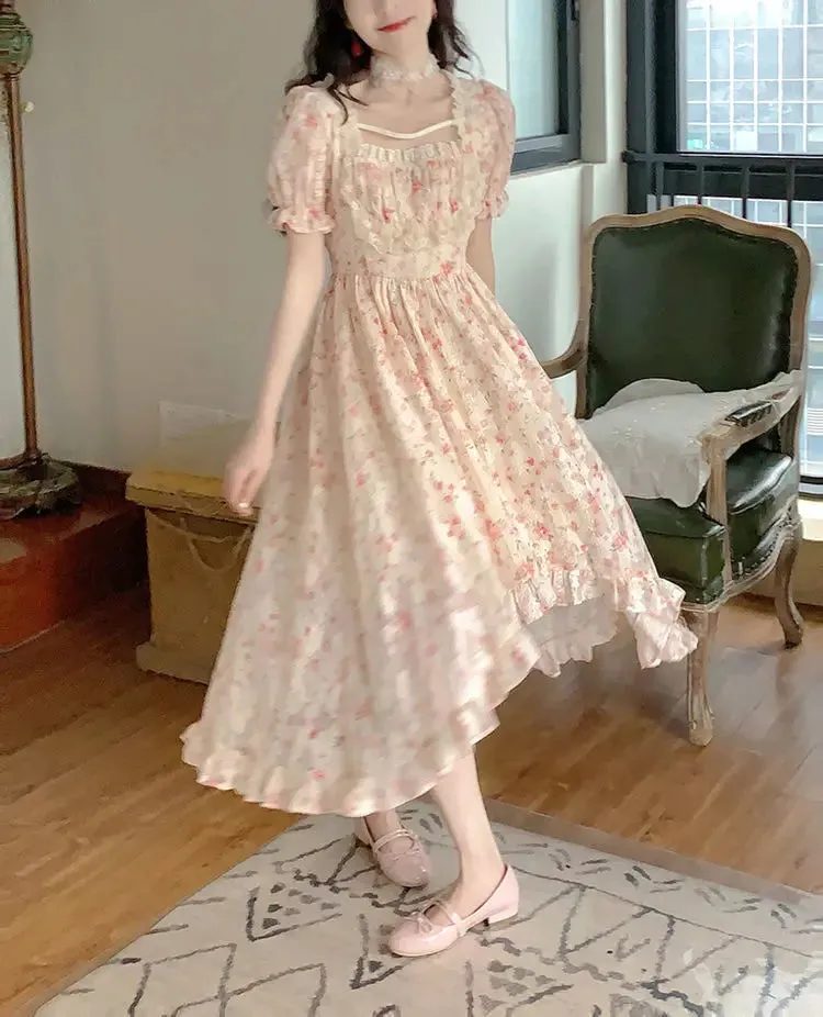 2024 Elegant Lolita Party Women Korean Fashion Holiday Floral Dress