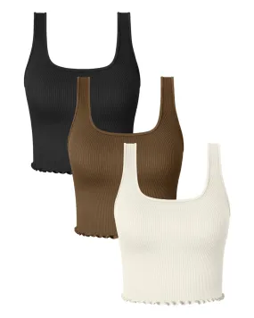 3 Pieces Ribbed Summer Tops for Women