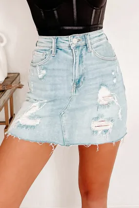 Akira Risen Distressed Denim Skirt (Light)