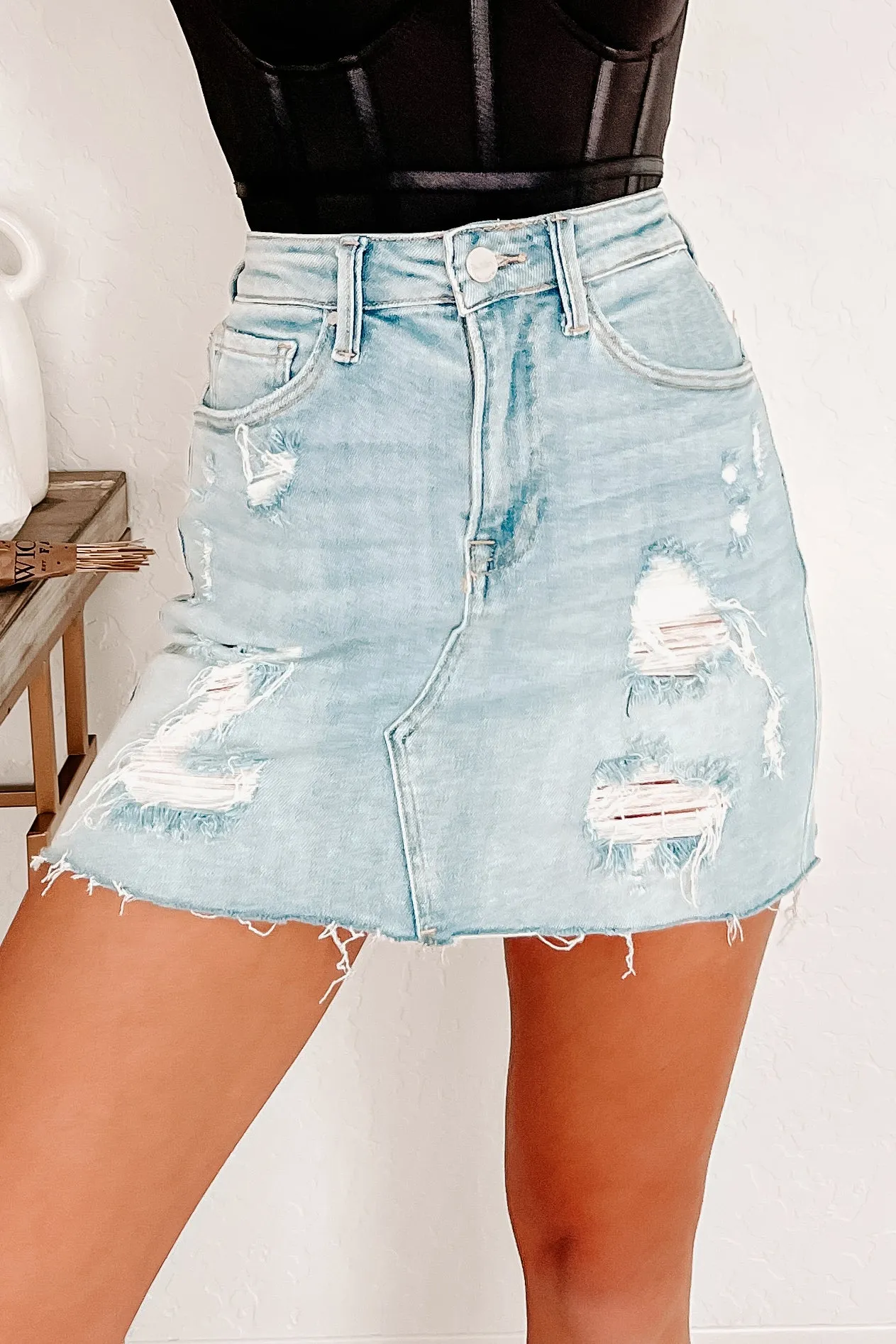 Akira Risen Distressed Denim Skirt (Light)