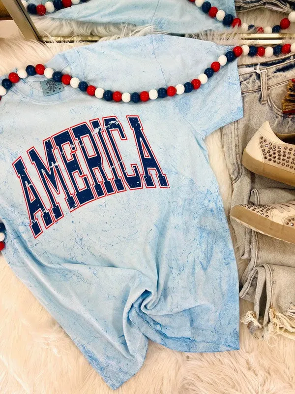 America Varsity Distressed Colorblast Tee