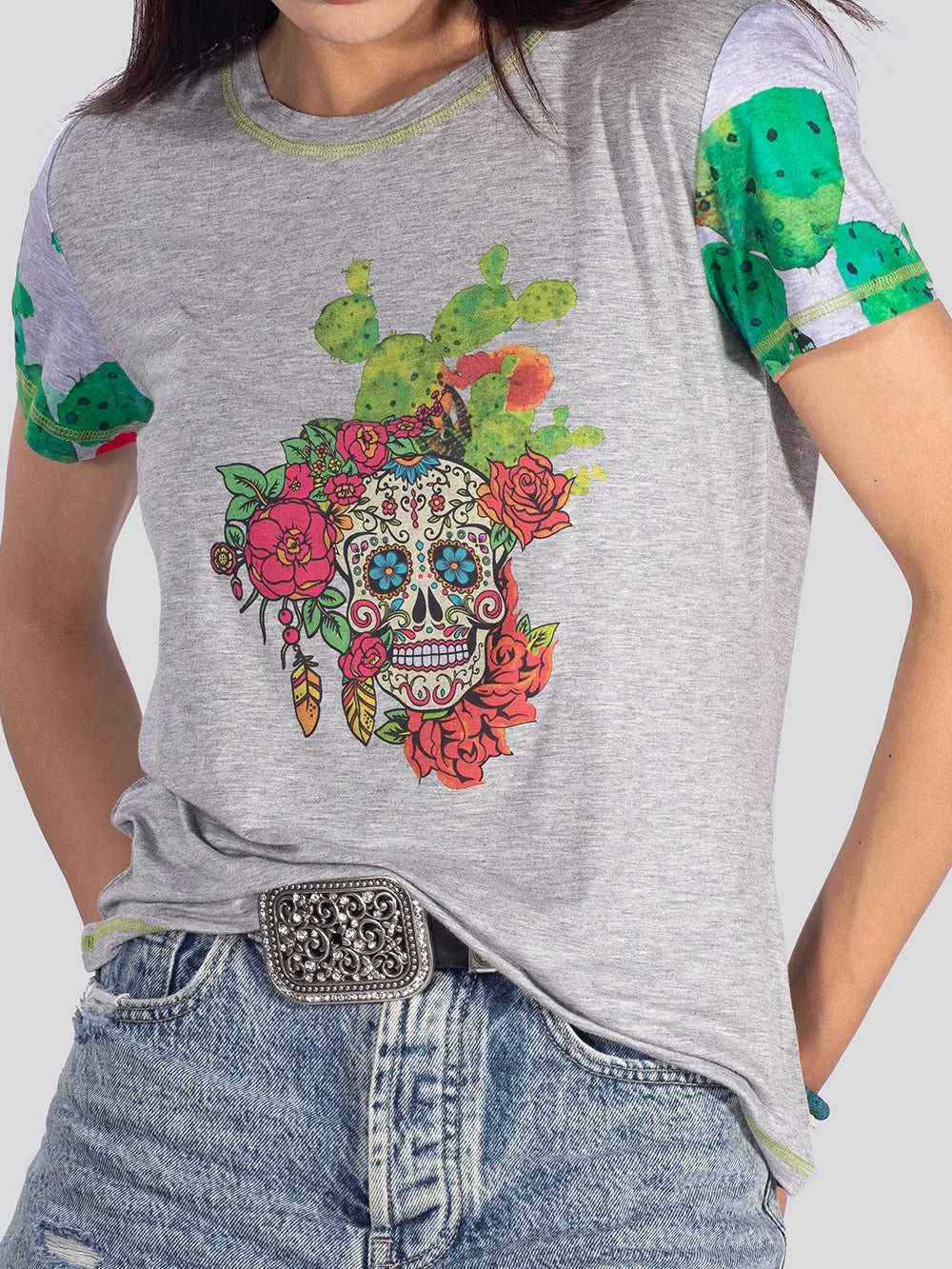 American Bling Women Sugar Skull Short Sleeve Shirt