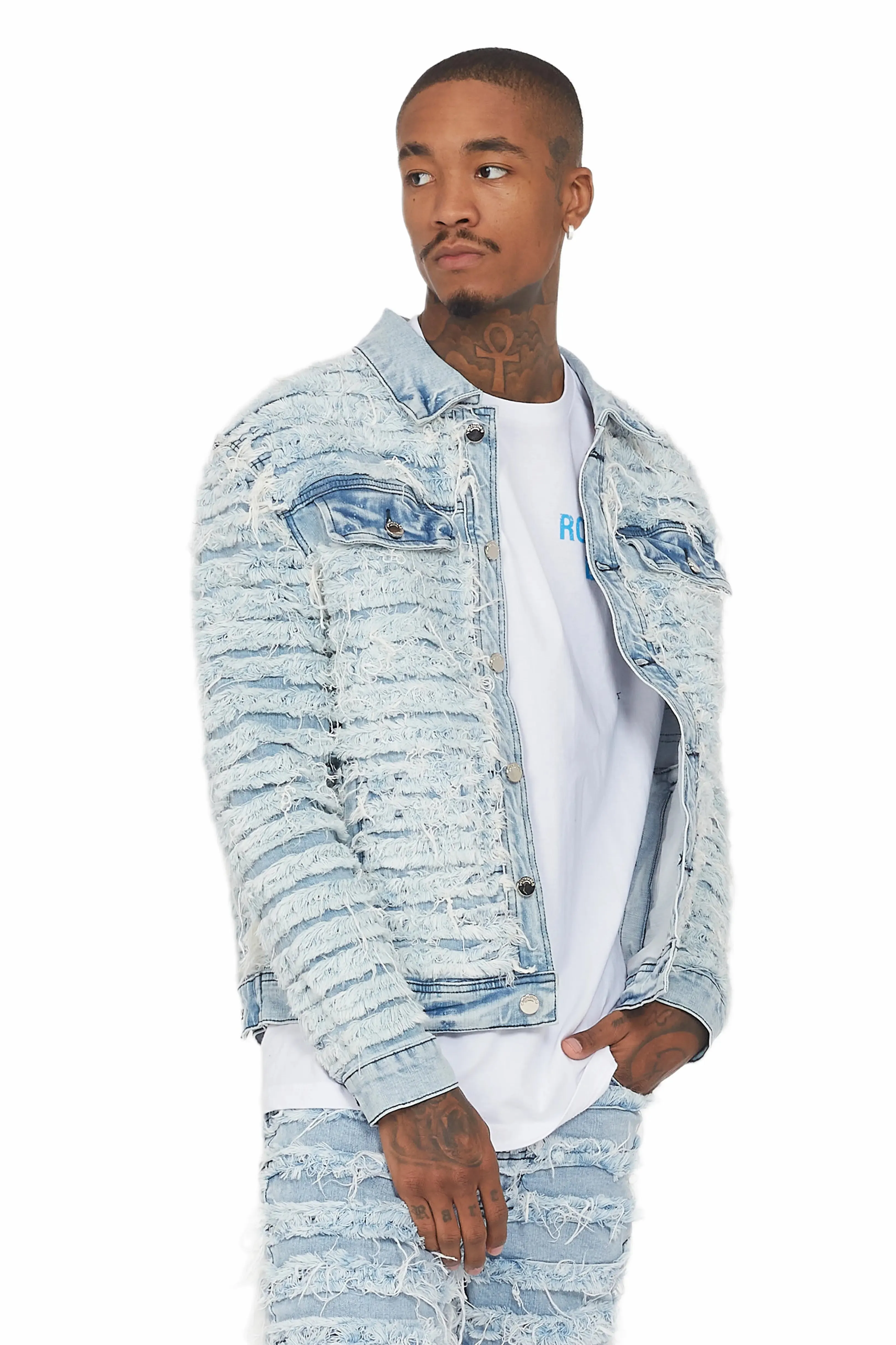 Ayan Blue Distressed Denim Jacket