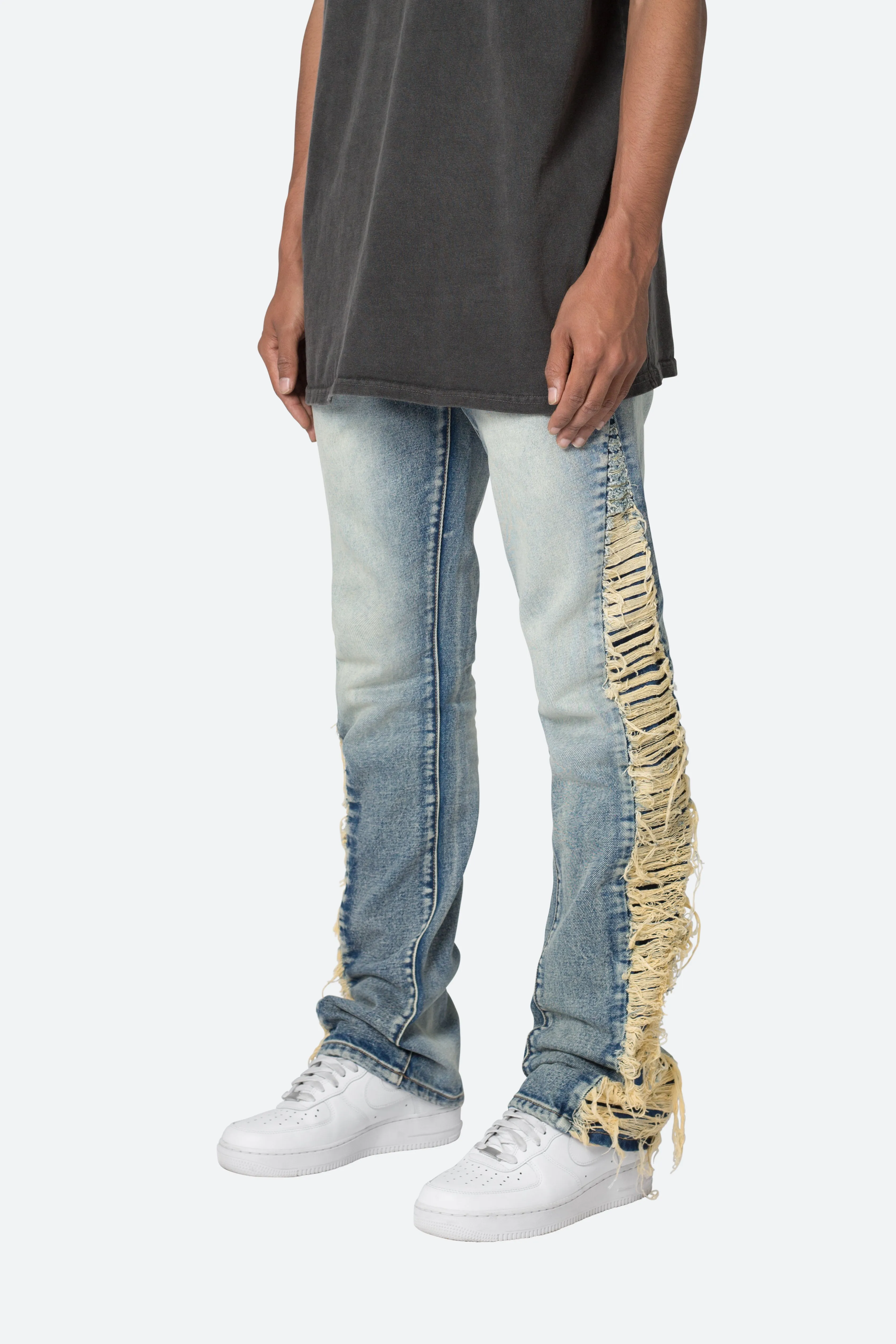 B586 Distressed Flare Denim - Blue