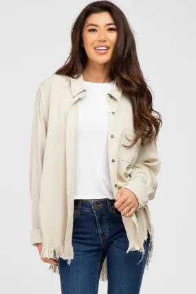 Beige Distressed Hi-Low Button Up Top