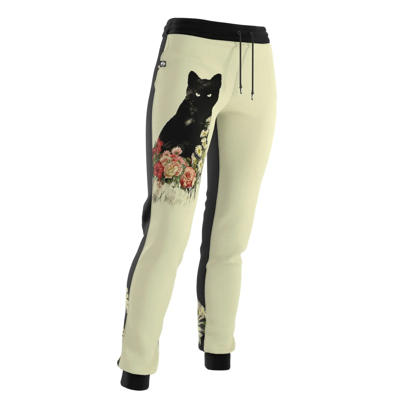 Black Cat Vintage Flowers Women Sweatpants