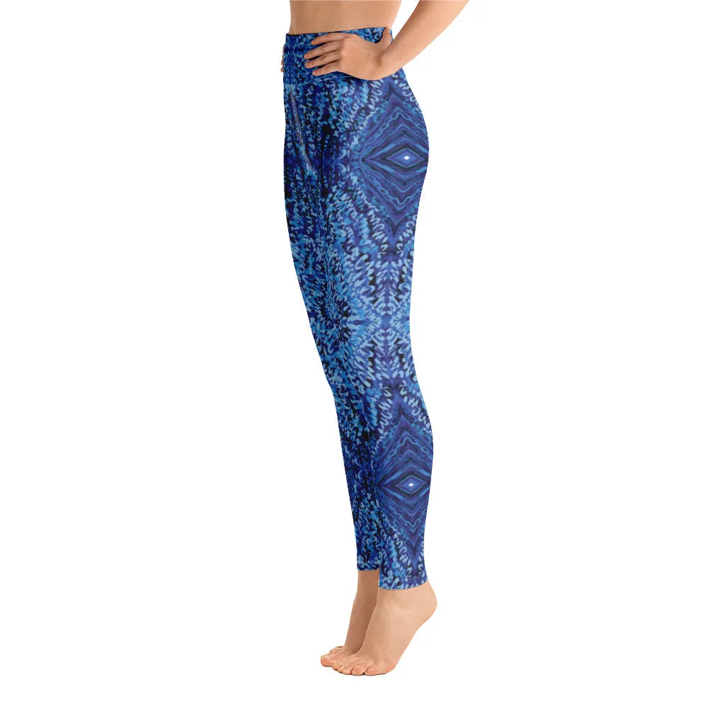 Blue Kaleidoscope Yoga Leggings with pocket for women