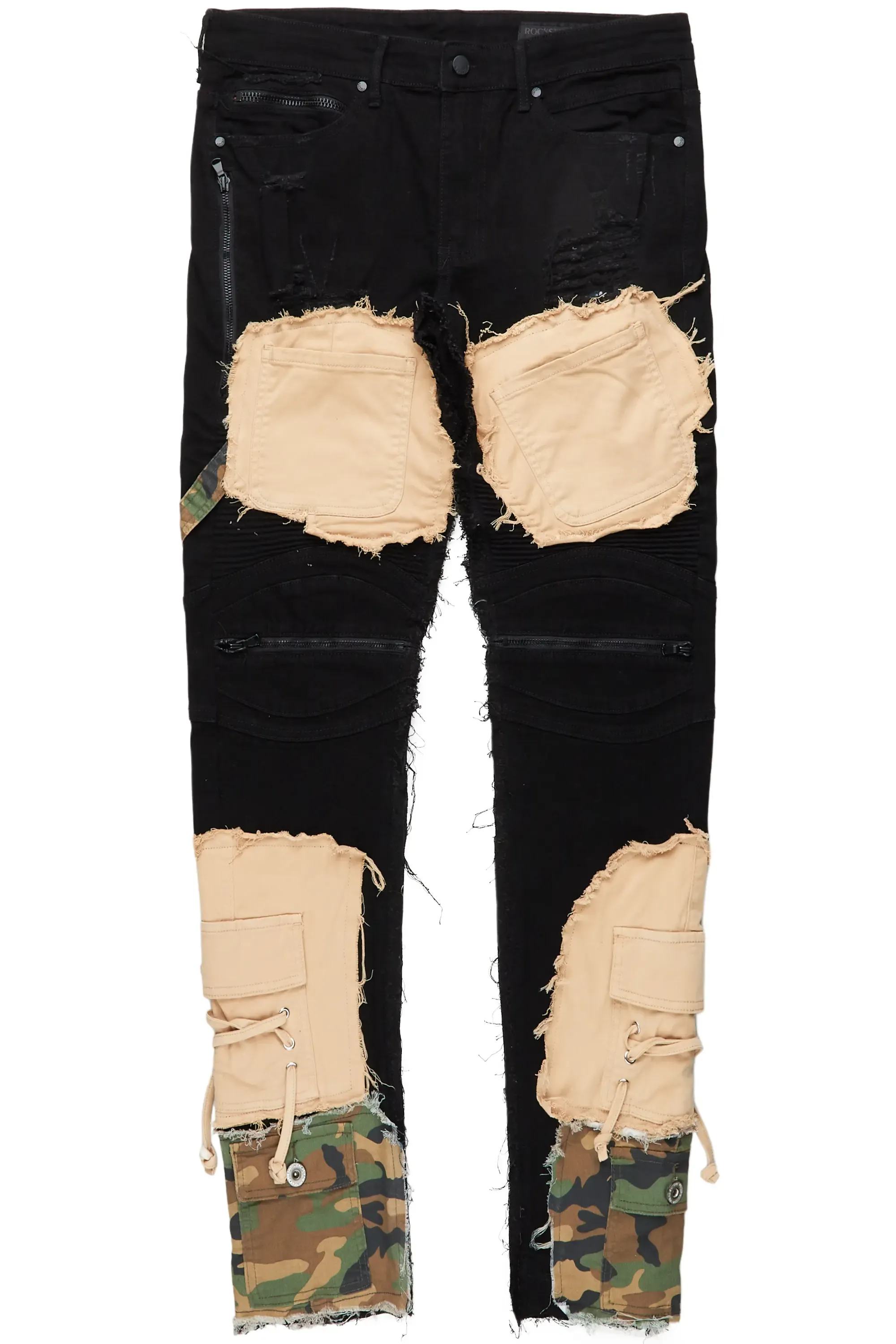 Boaz Black Patchwork Biker Jean