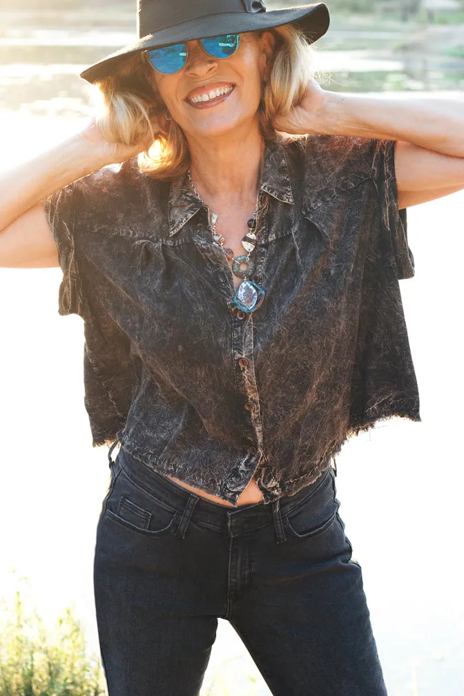 Boho Distressed Cropped Blouse