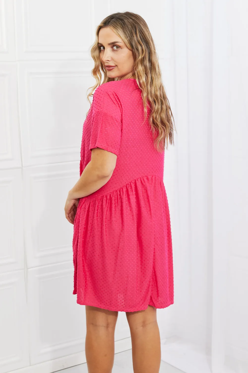 BOMBOM Another Day Swiss Dot Casual Dress in Fuchsia