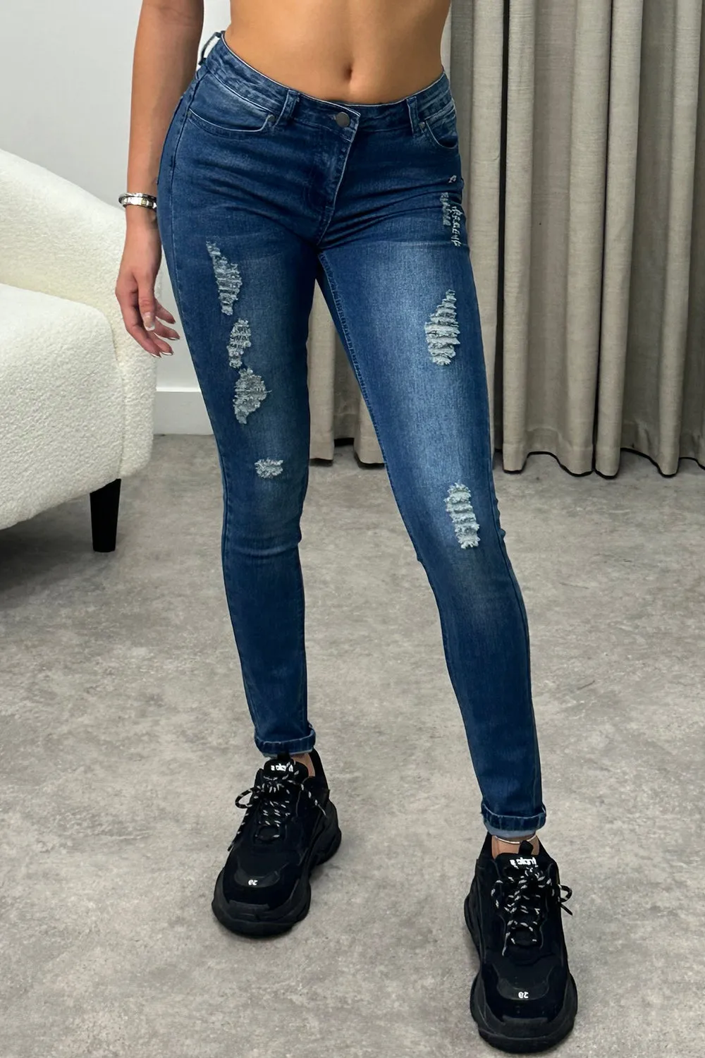 Cammie Blue Washed Distressed Skinny Jeans