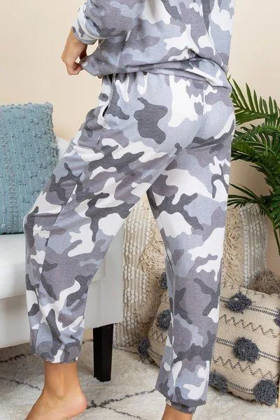 Camo Army Printed French Terry Casual Loungewear Joggers