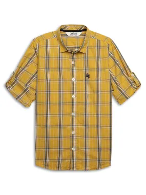 Cantabil Boys Mustard Checkered Full Sleeves Casual Shirt