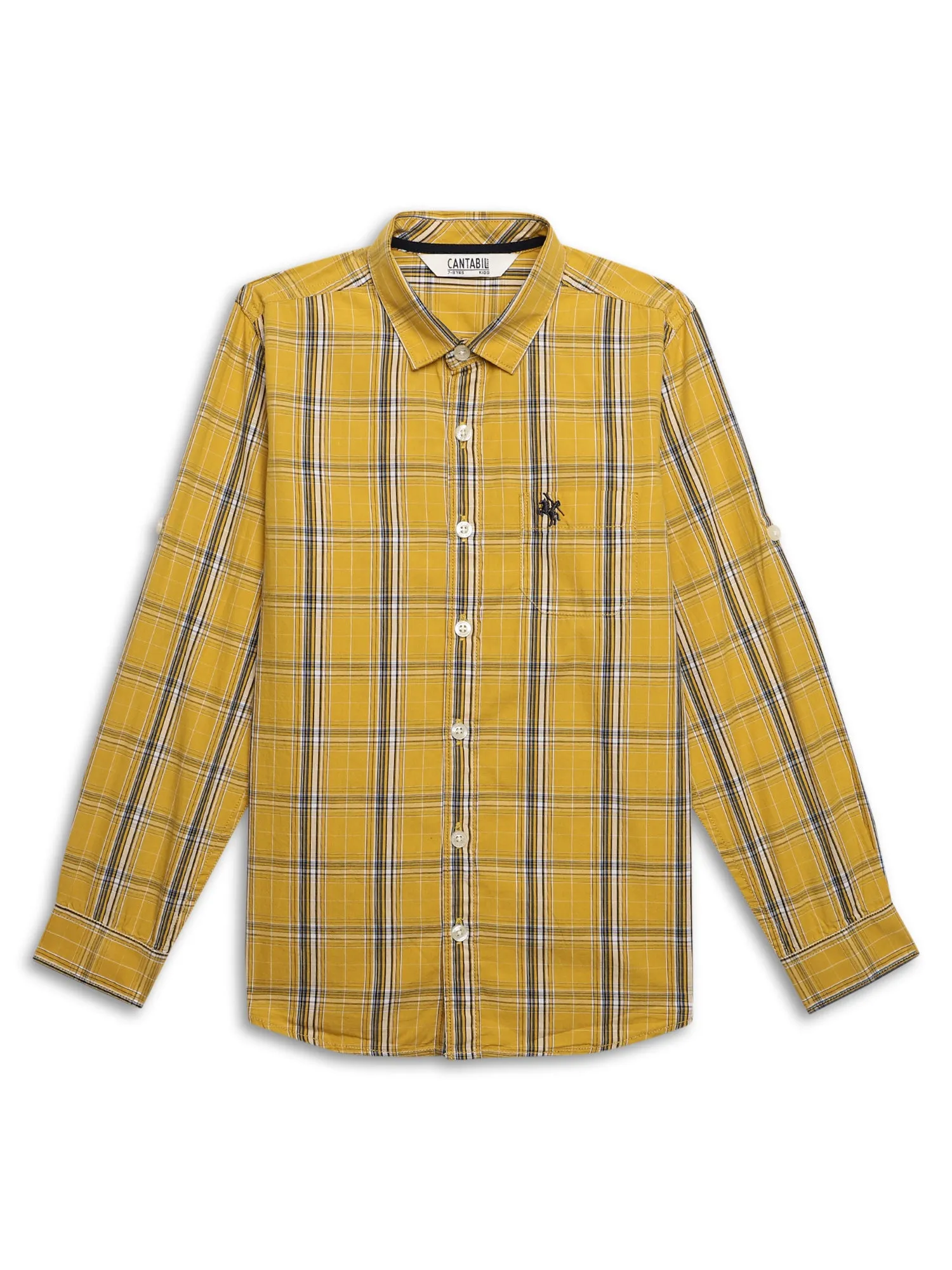 Cantabil Boys Mustard Checkered Full Sleeves Casual Shirt