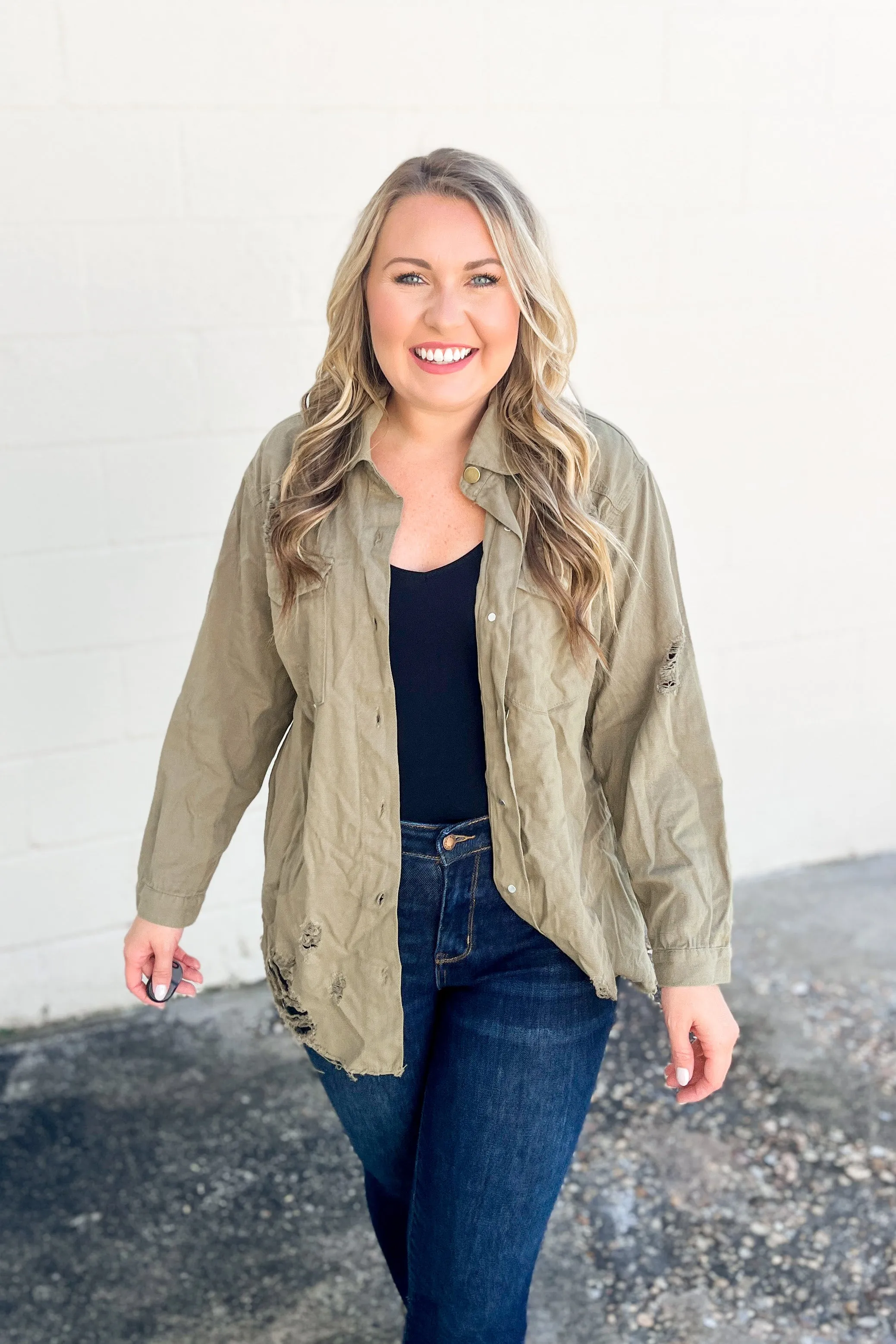 Captivating Love Distressed Top, Olive