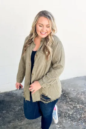 Captivating Love Distressed Top, Olive