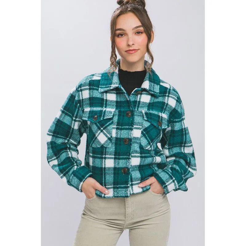 Casual Plaid Button Up Jacket with Pockets