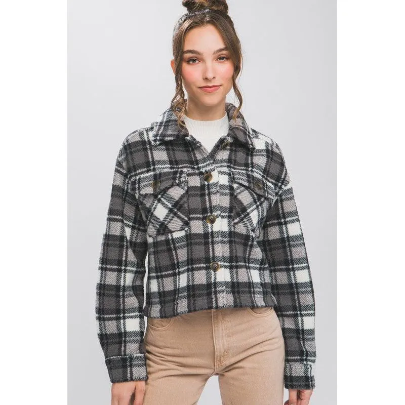 Casual Plaid Button Up Jacket with Pockets