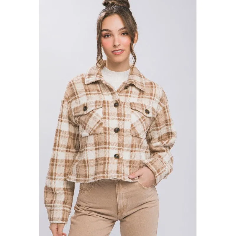 Casual Plaid Button Up Jacket with Pockets