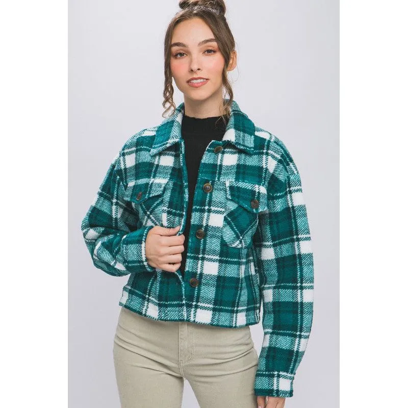 Casual Plaid Button Up Jacket with Pockets