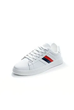 Casual Sneakers - Colored Stripes Side - Lace-Up Closure - White