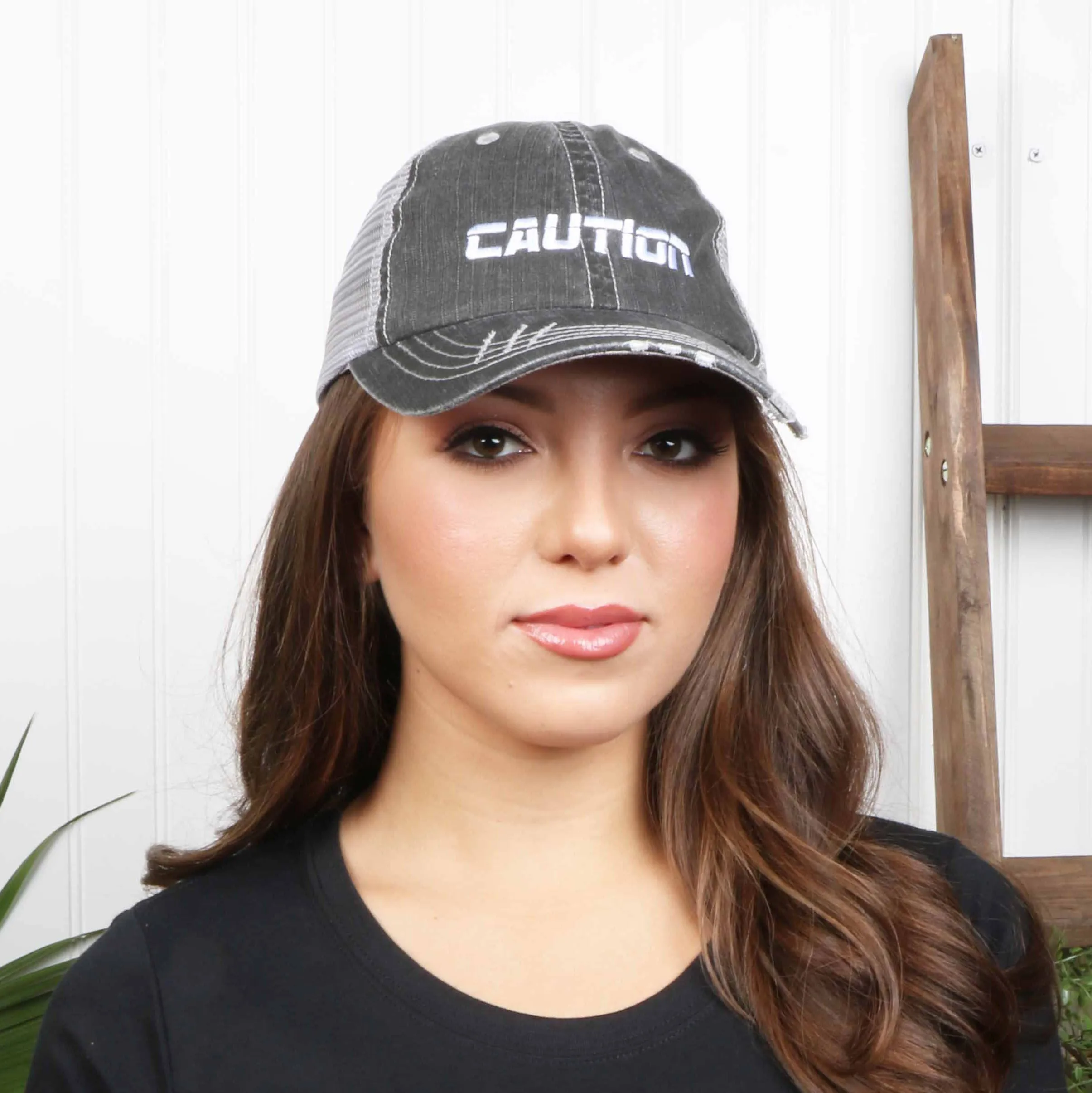 Caution Distressed Trucker Hat