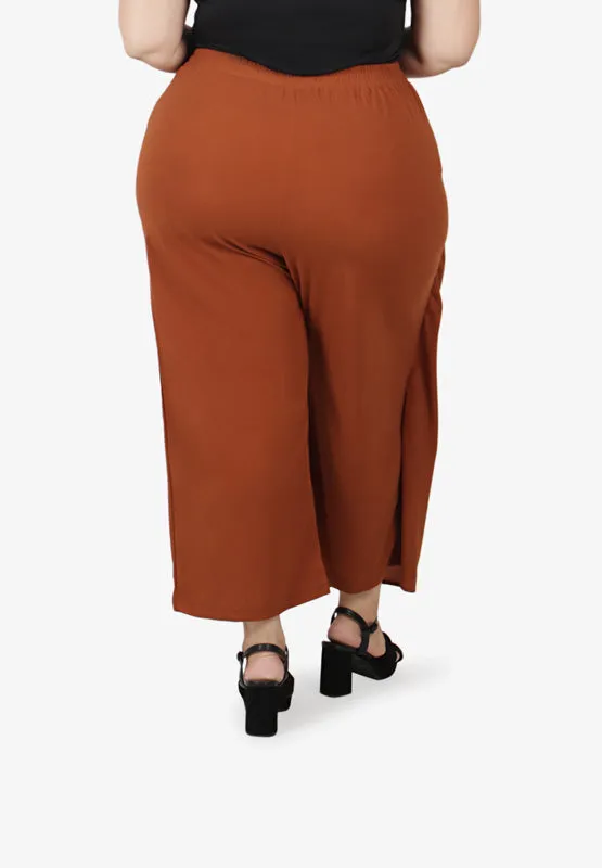 Clarke Skirt Overlay Ankle Pants - Burnt Orange Brown