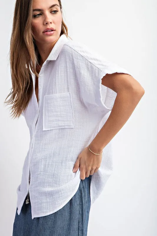 Cotton Short Sleeve Button Top