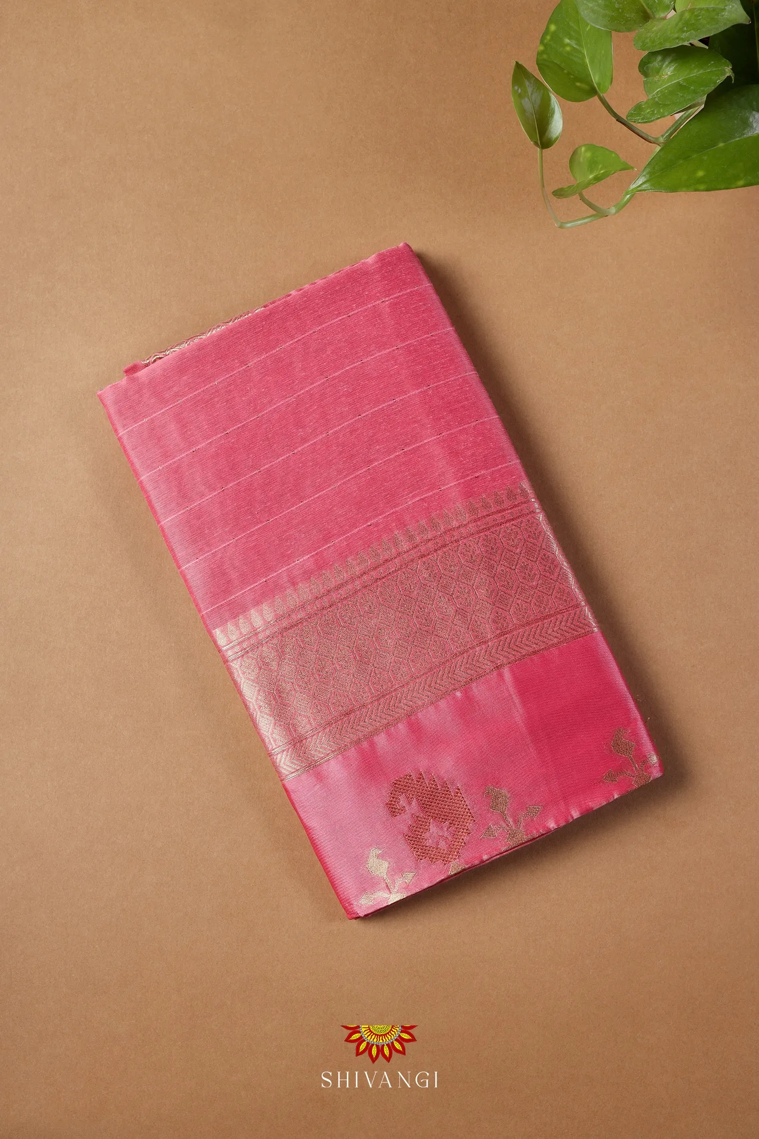 Dark Peach Sequence Chanderi Saree's For Women !!!