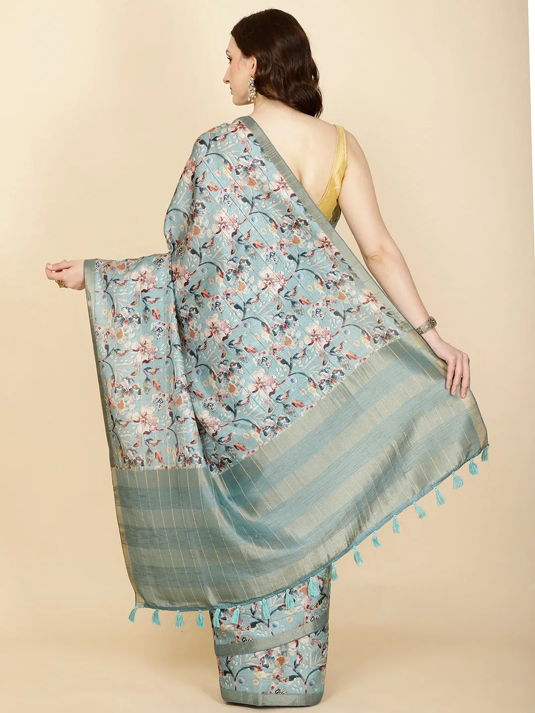 Digital Floral Printed Cotton Saree