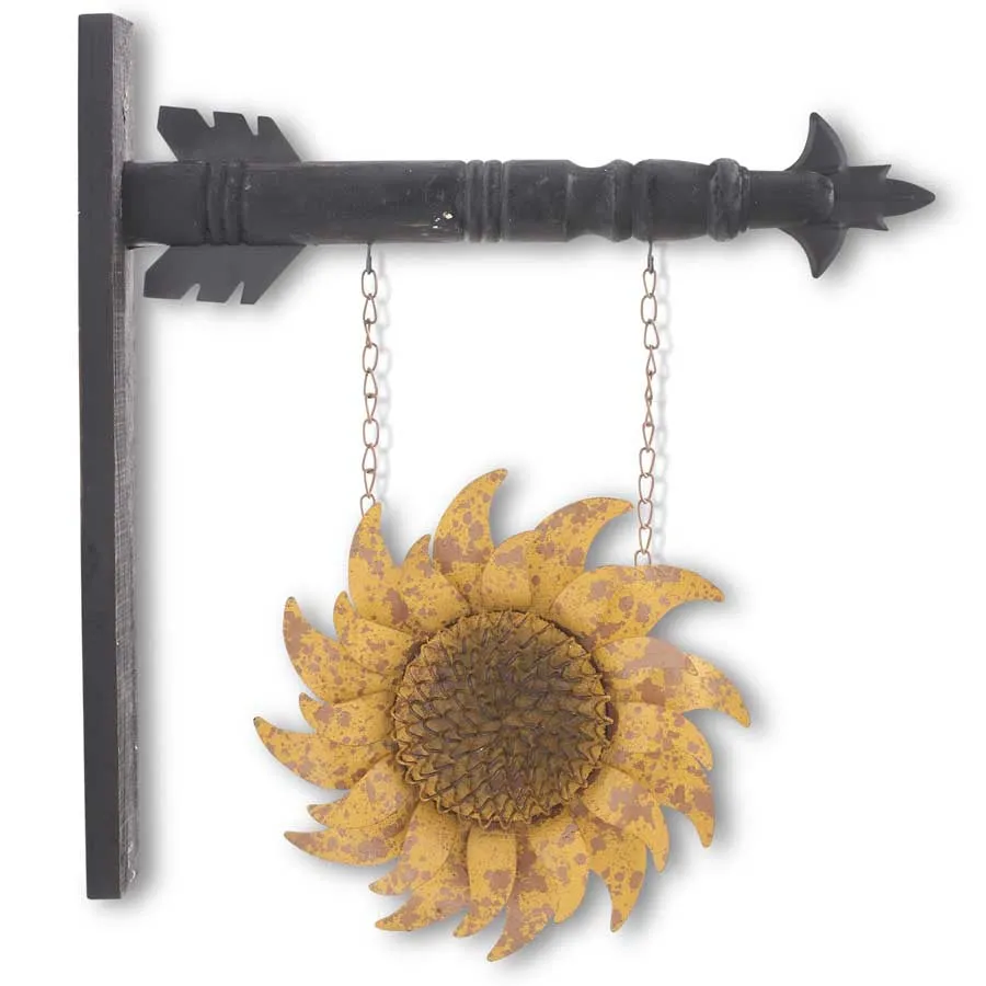 Distressed Golden Yellow Metal Sunflower Arrow