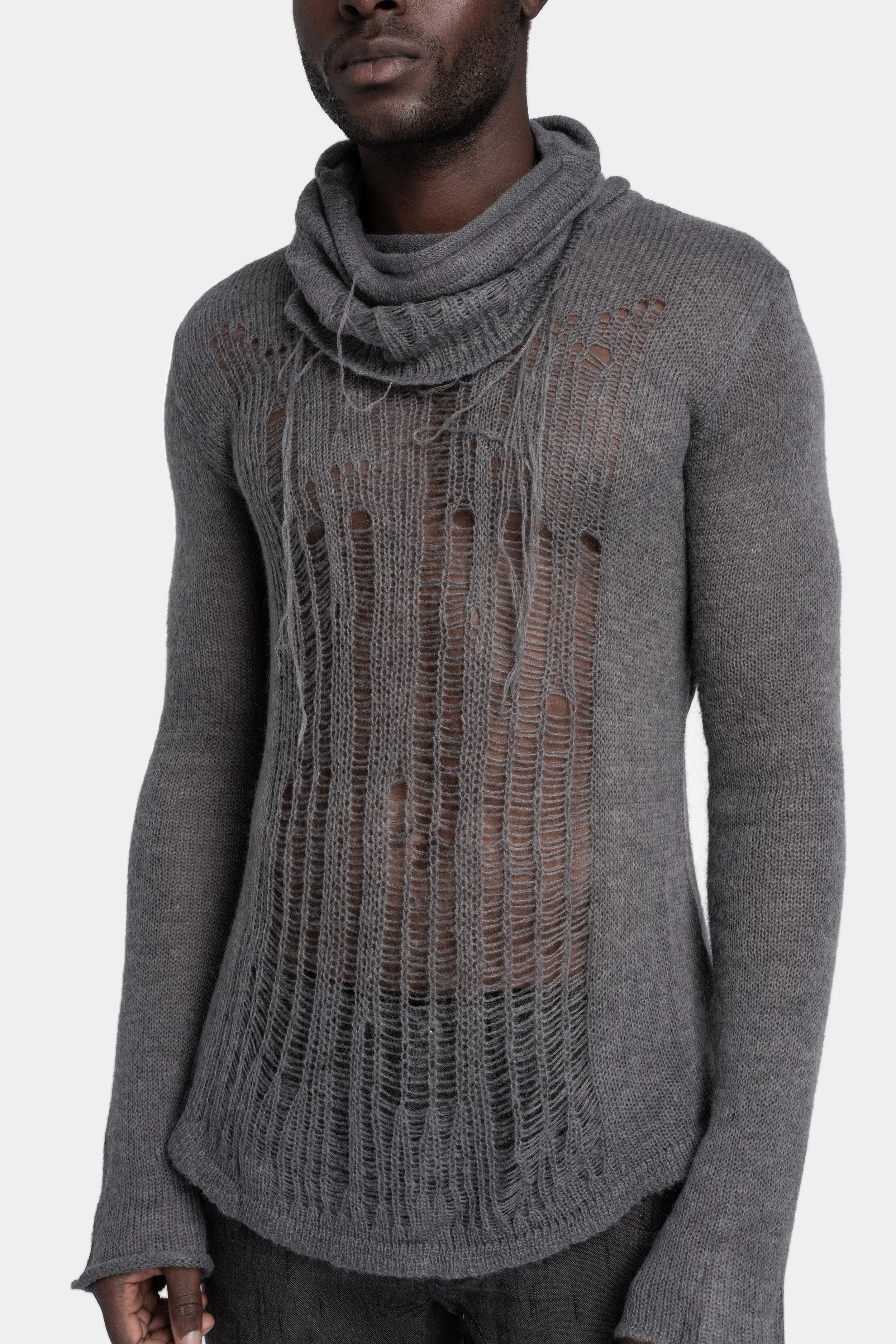 Distressed knit sweater, Grey