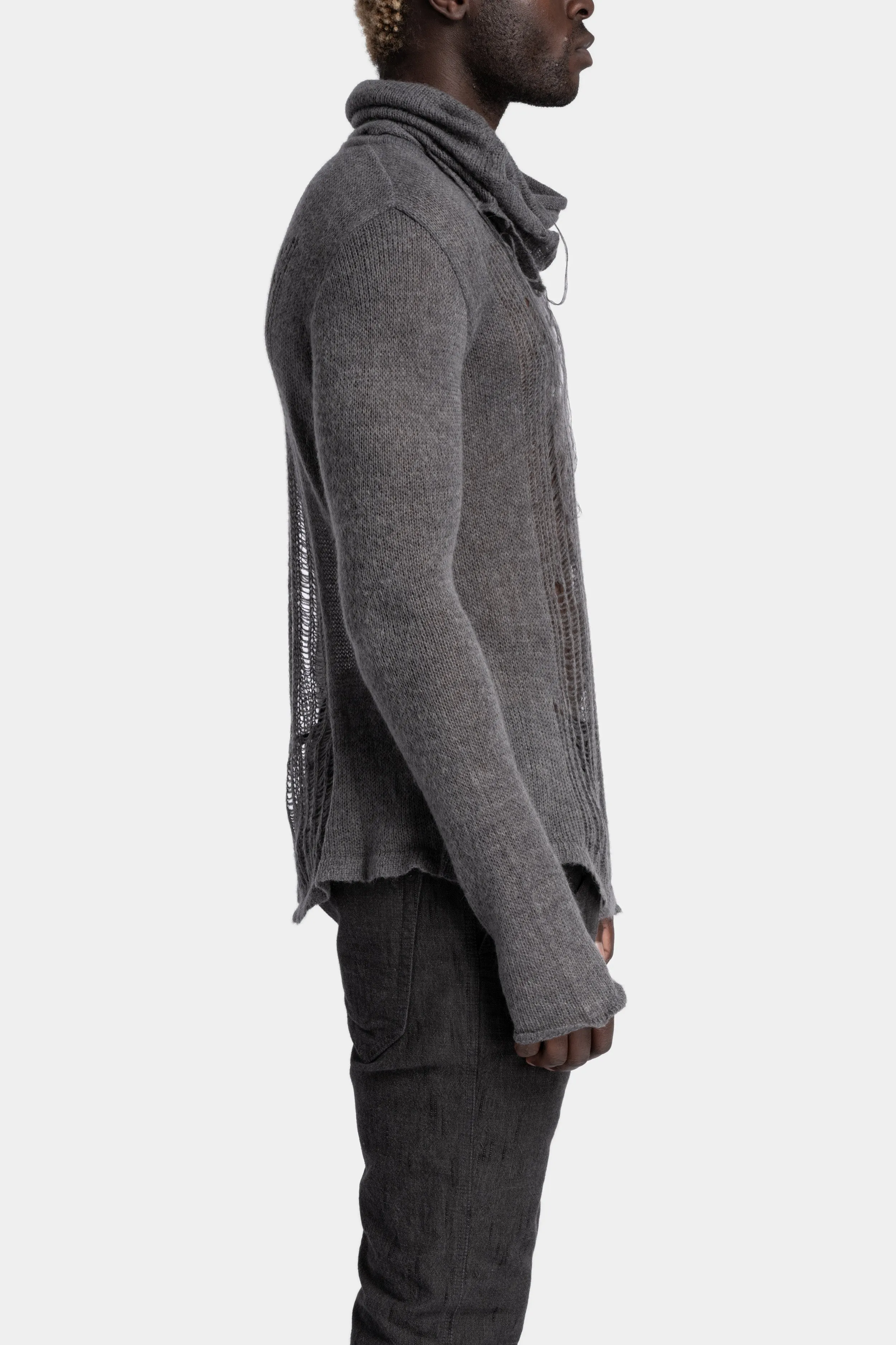 Distressed knit sweater, Grey