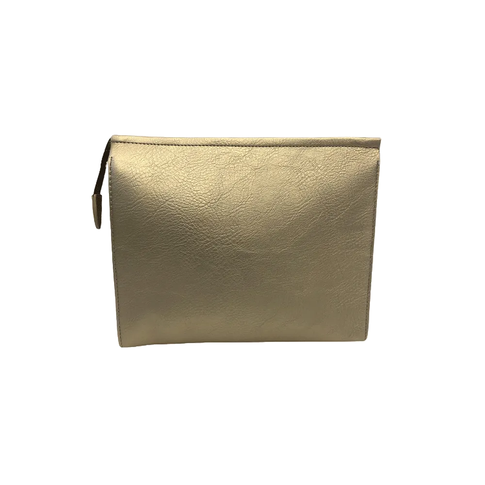 Distressed Vegan Leather Zip Top Clutch