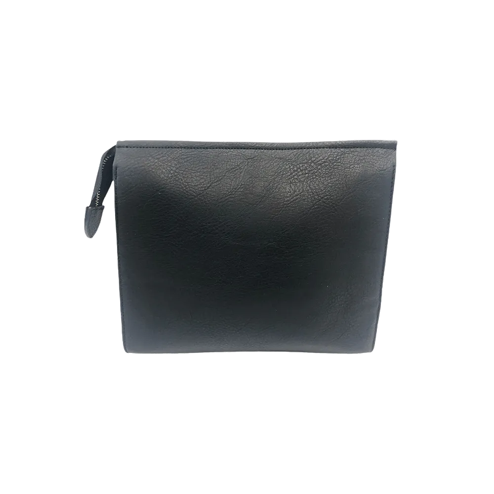 Distressed Vegan Leather Zip Top Clutch