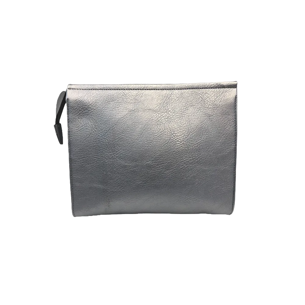 Distressed Vegan Leather Zip Top Clutch