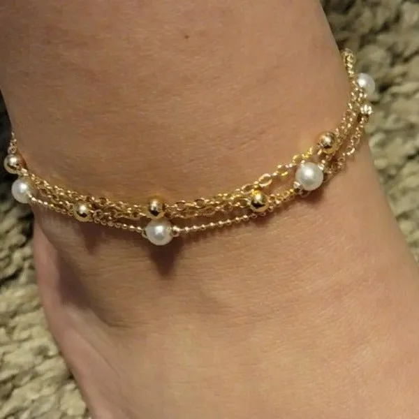 Double Layered Pearl Anklet Ankle Bracelet