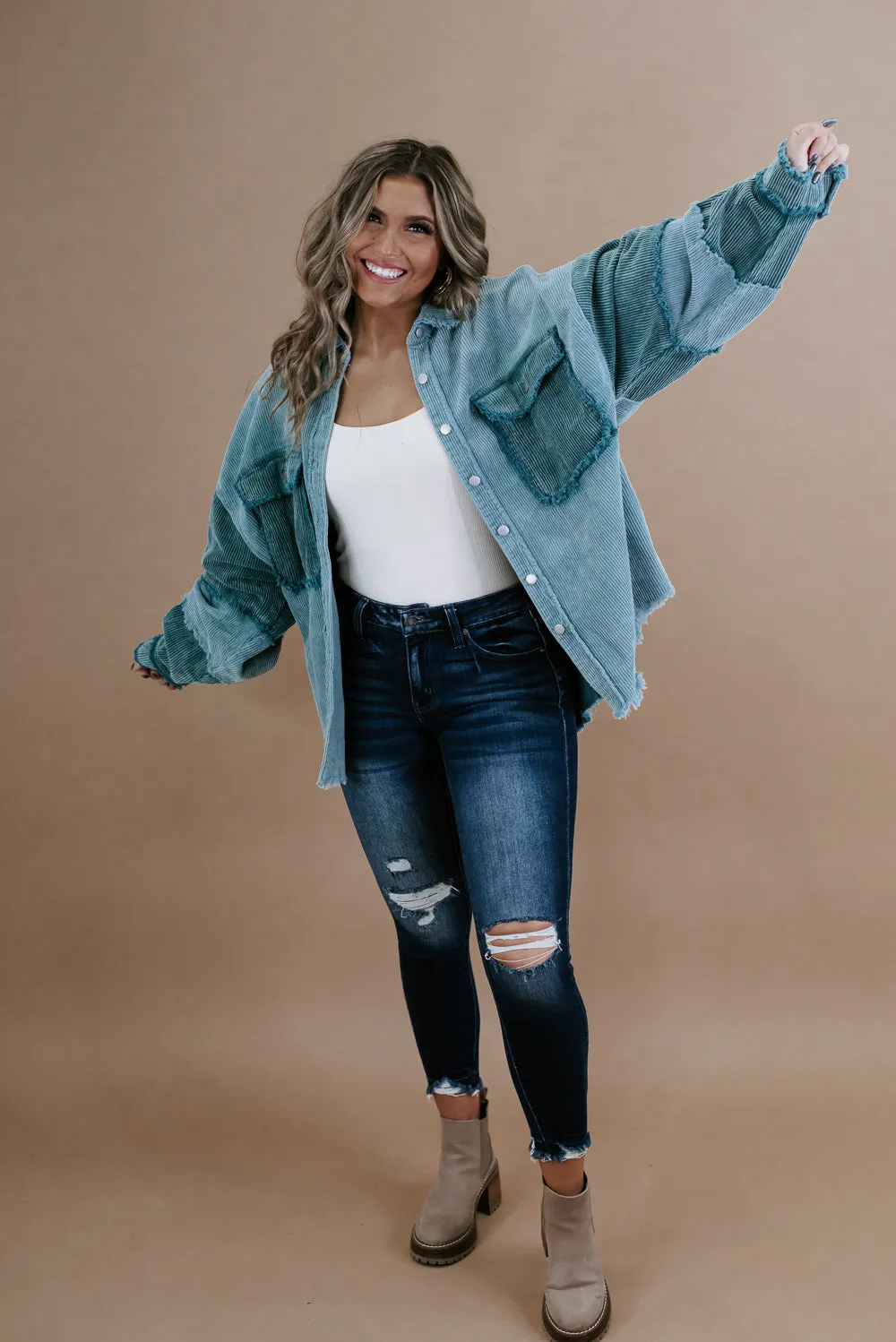 Easy Street Distressed Jacket , Blue/Teal