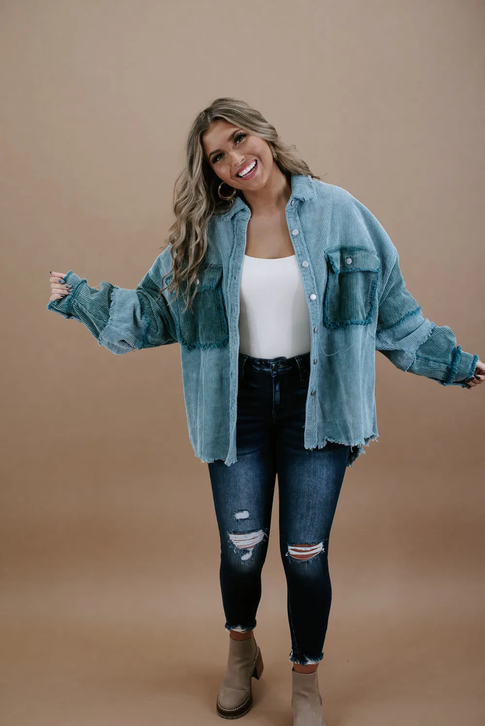 Easy Street Distressed Jacket , Blue/Teal