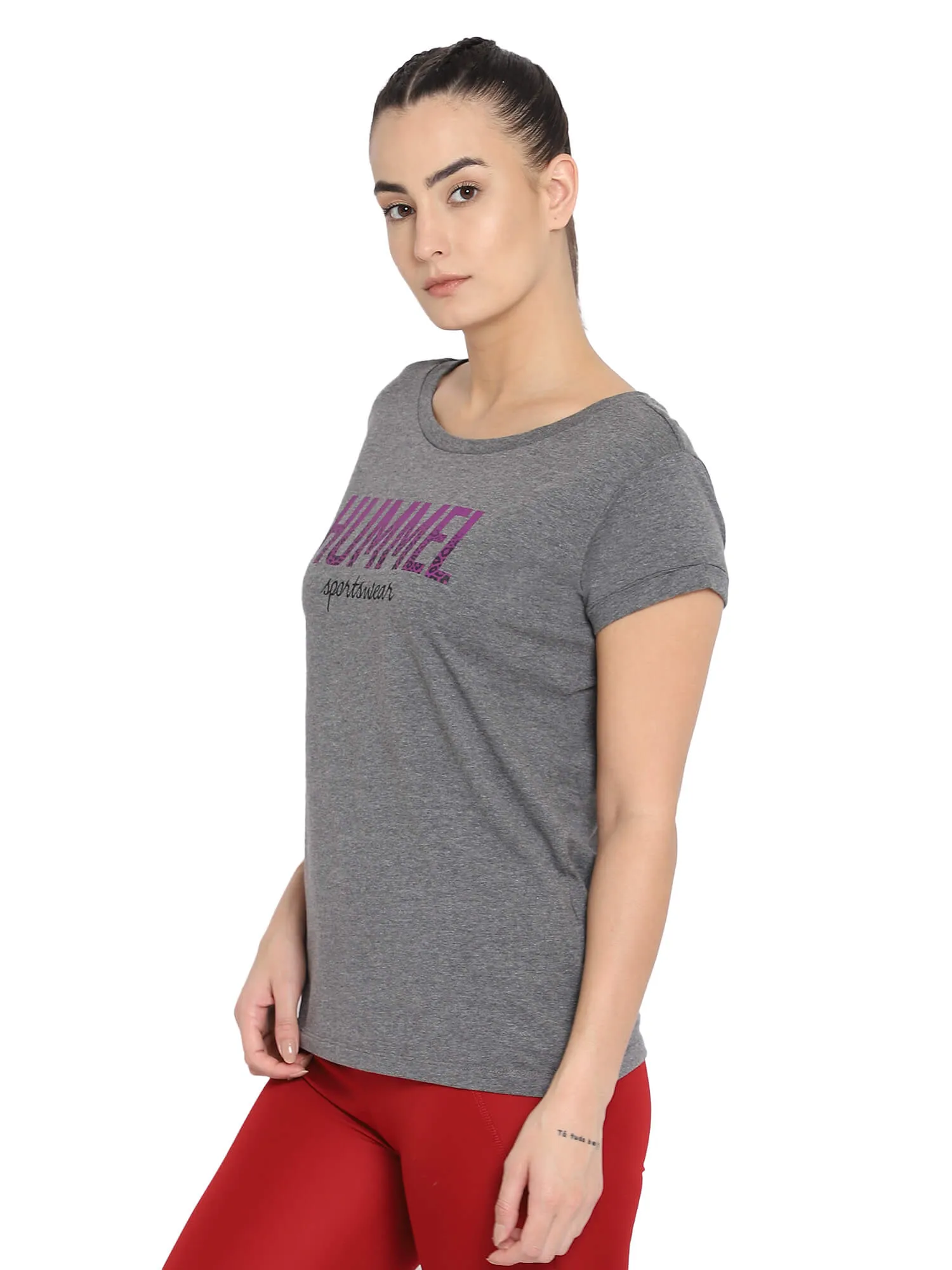 Elviria Women Cotton Grey T-Shirt