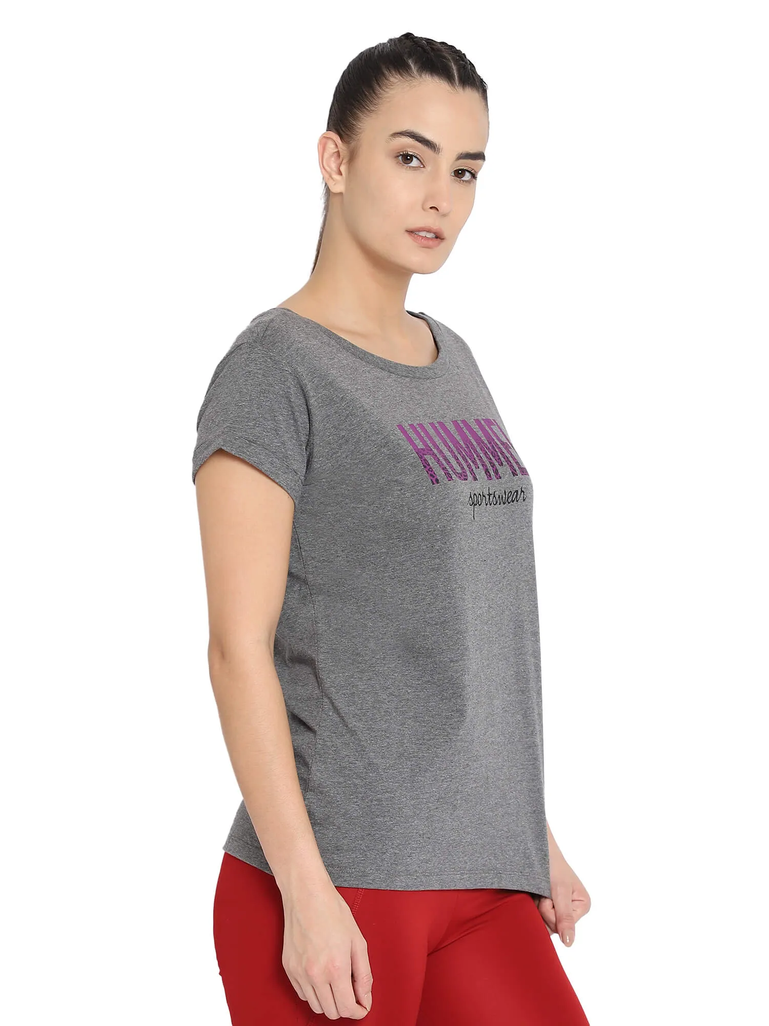 Elviria Women Cotton Grey T-Shirt