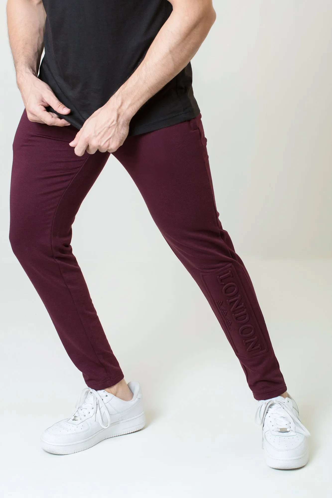 Emboss Cotton Terry Trouser - Burgundy