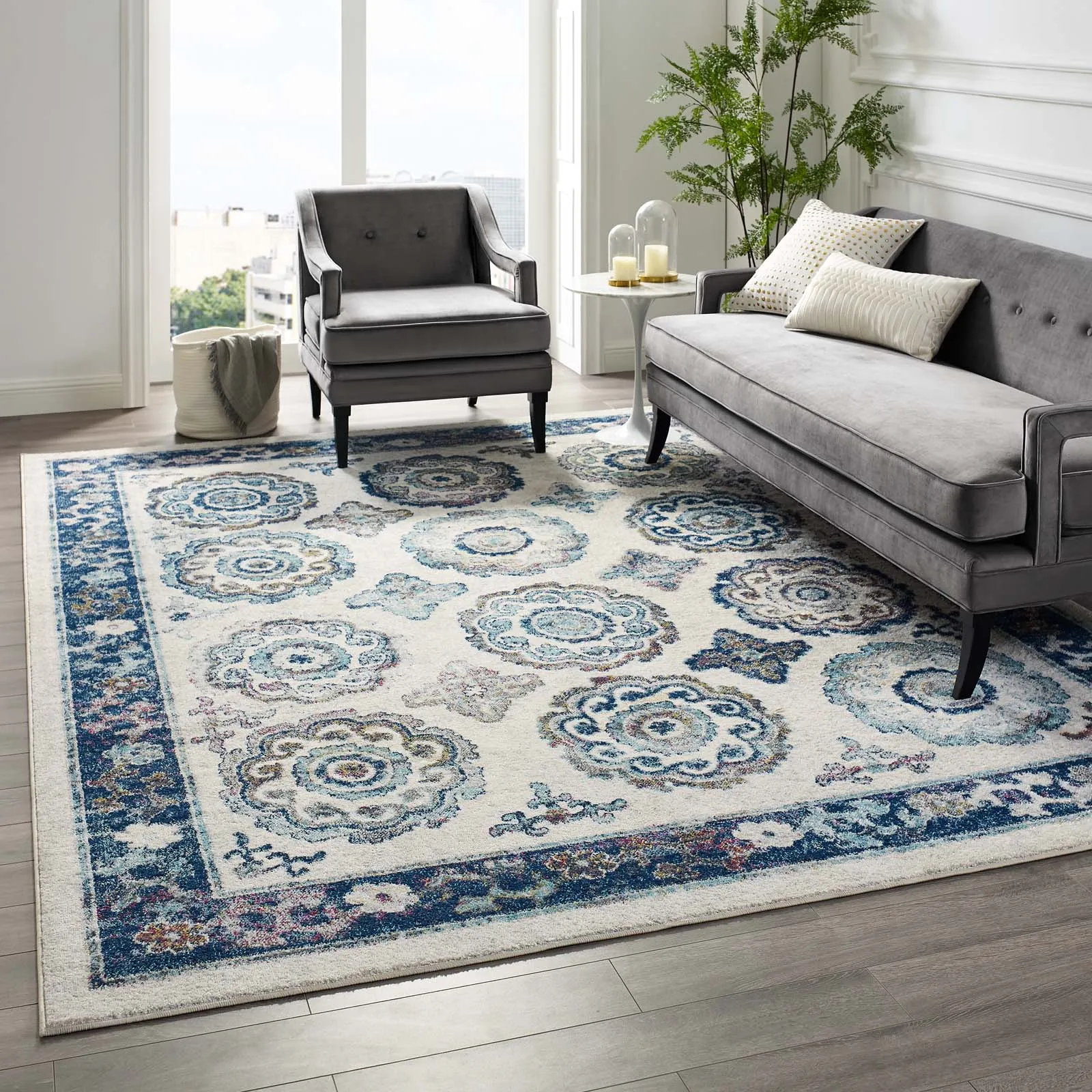 Entourage Odile Distressed Floral Moroccan Trellis Area Rug