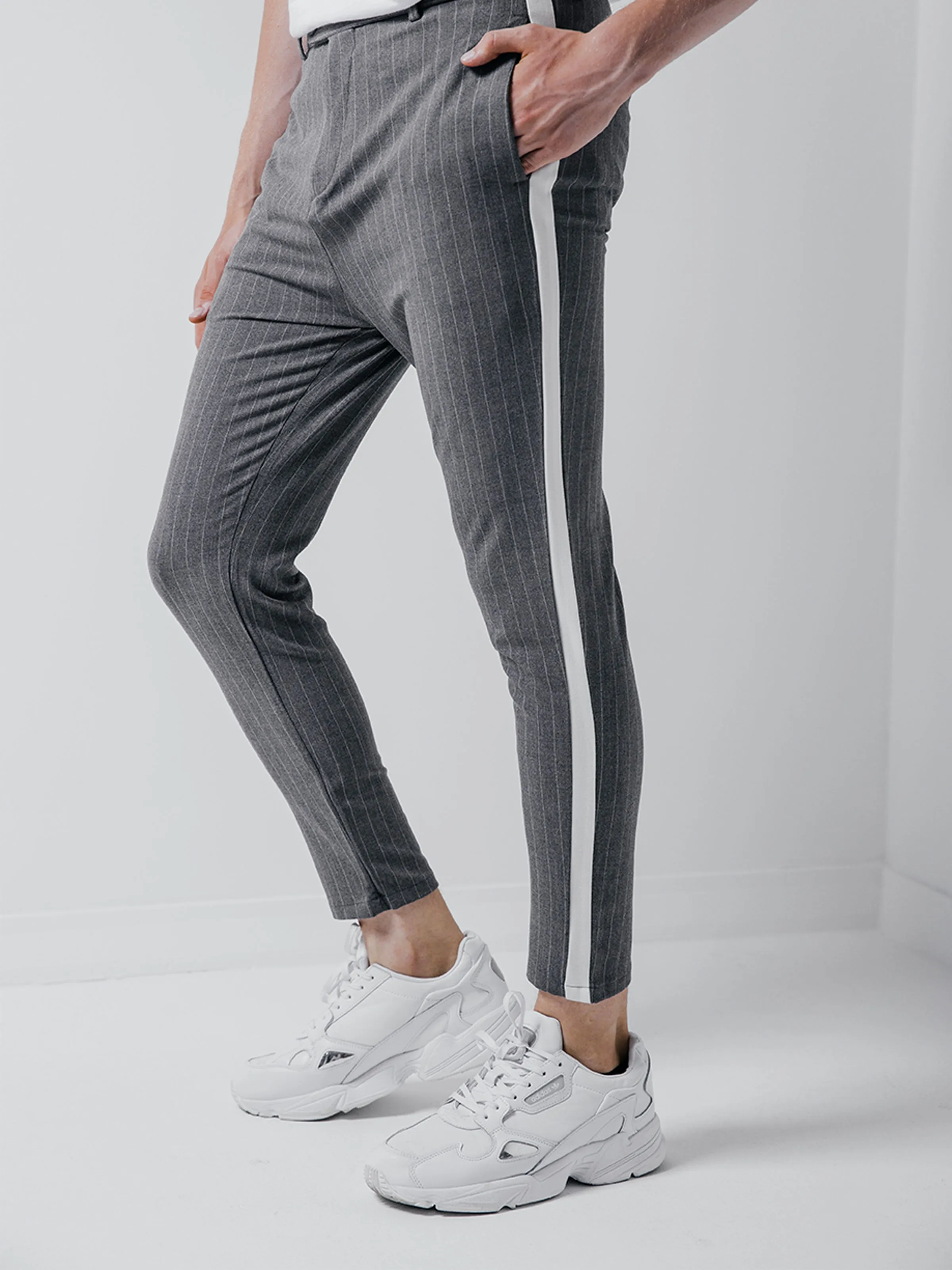 Grey Ankle Pants Bold Stripes