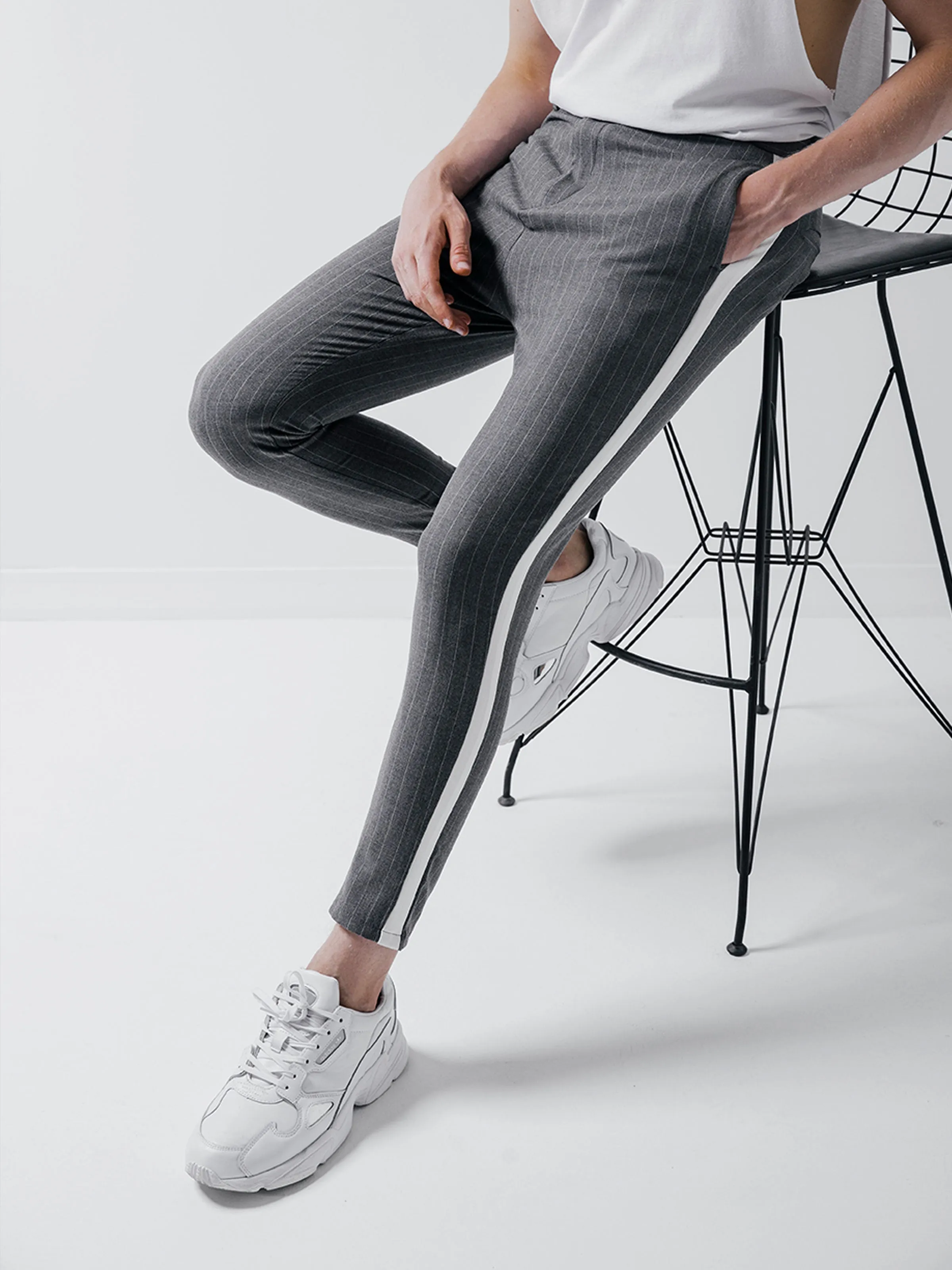 Grey Ankle Pants Bold Stripes