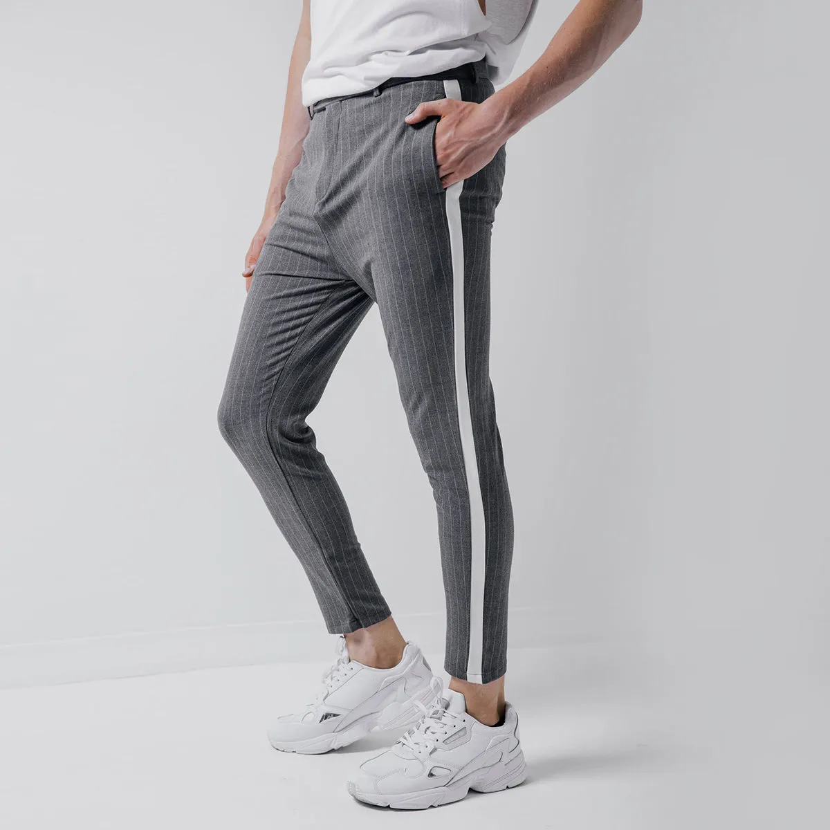 Grey Ankle Pants Bold Stripes