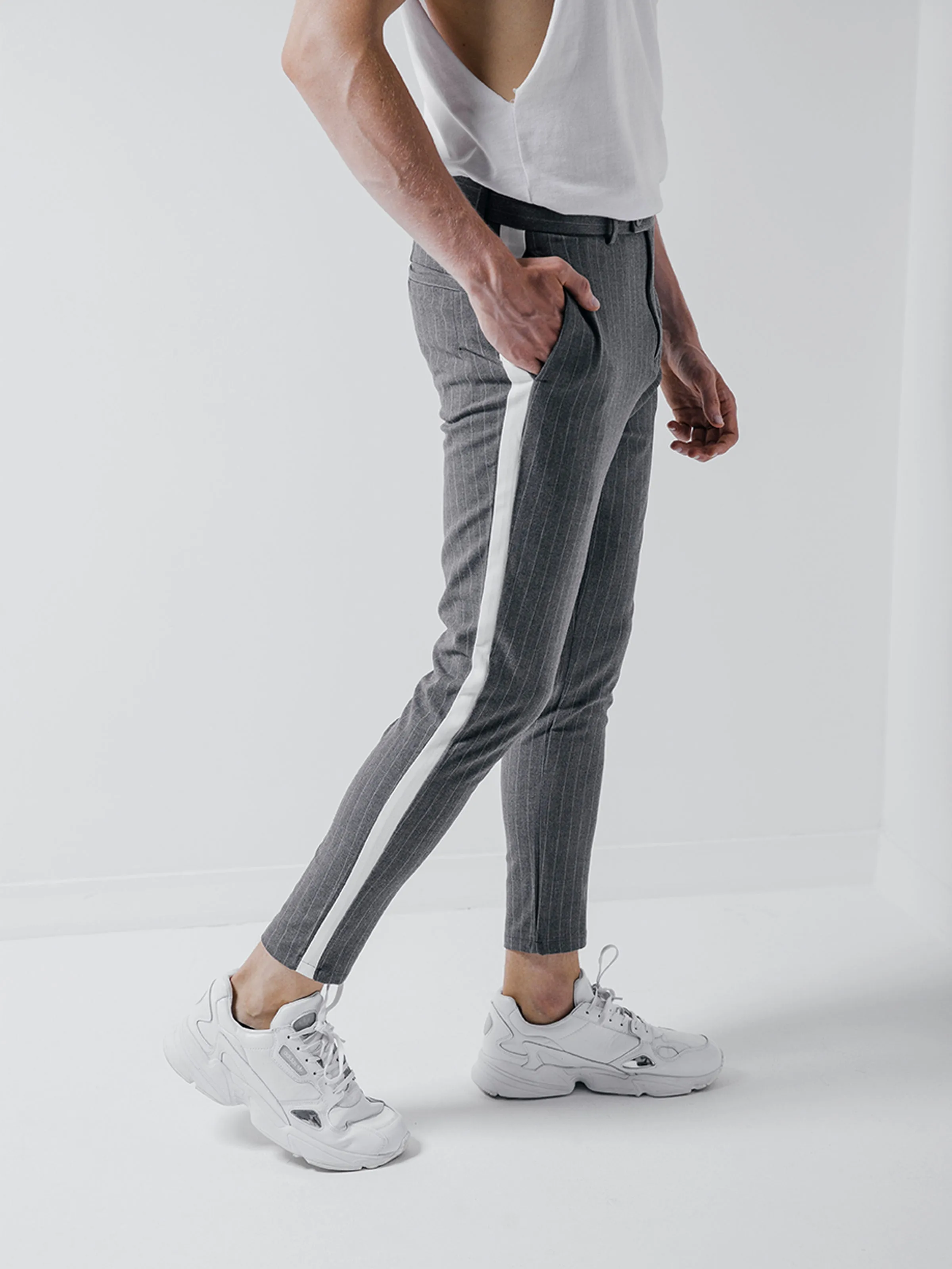 Grey Ankle Pants Bold Stripes