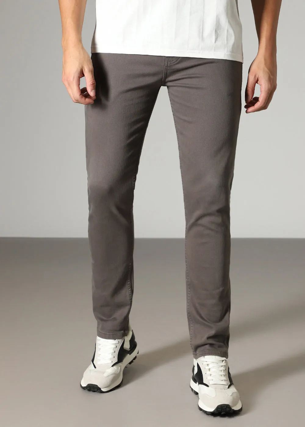 Greyish Brown Ankle Slim Fit Denim