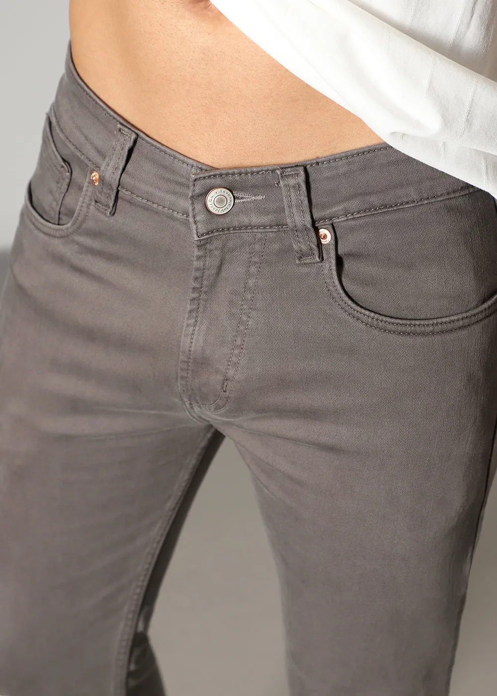 Greyish Brown Ankle Slim Fit Denim